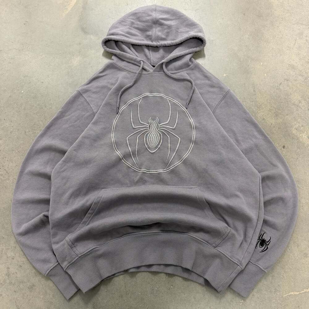 Marvel Spider Man Embroidered Hoodie Gray Pullover Sweatshirt Size Medium